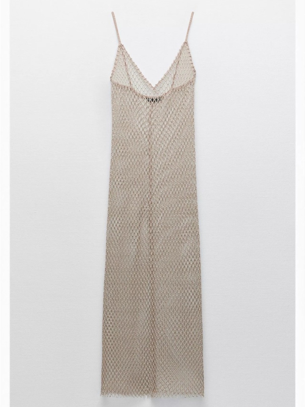Zara Metallic Beige Crochet Maxi Dress